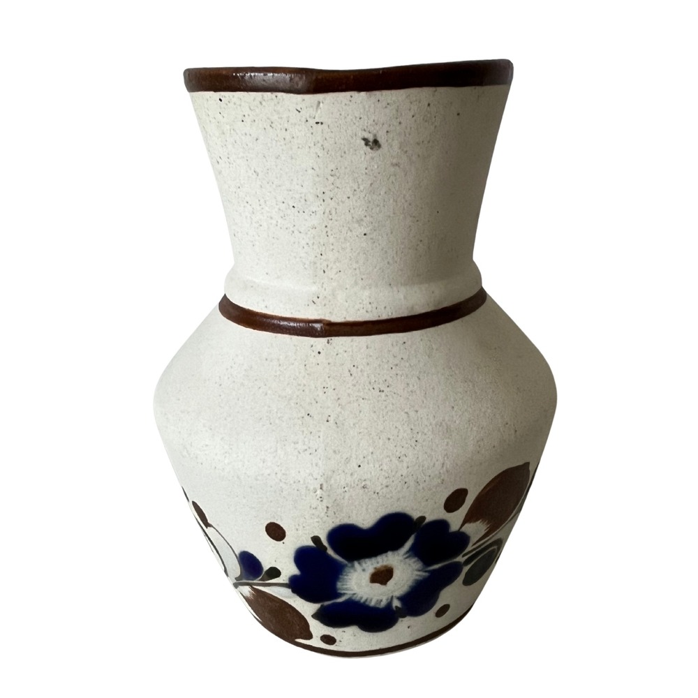 Handcrafted Tonala Mini Pottery Vase Mexico Textured Unglazed Handpainted Floral